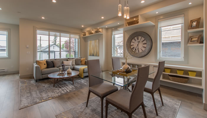 Staged living and dining room